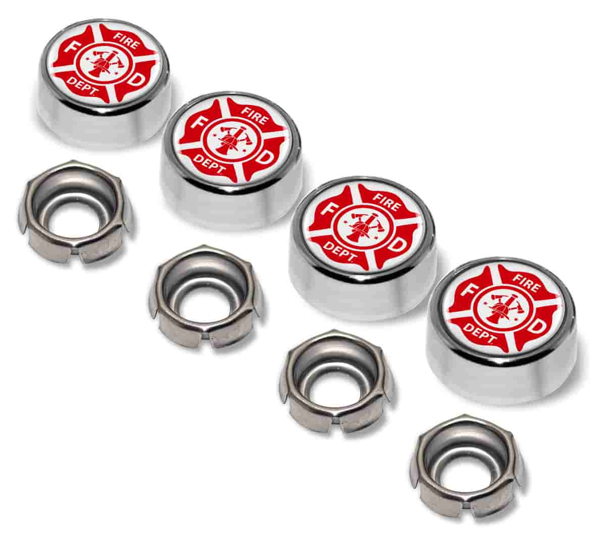Firefighter License Plate Screw Caps - Chrome Metal Set of 4